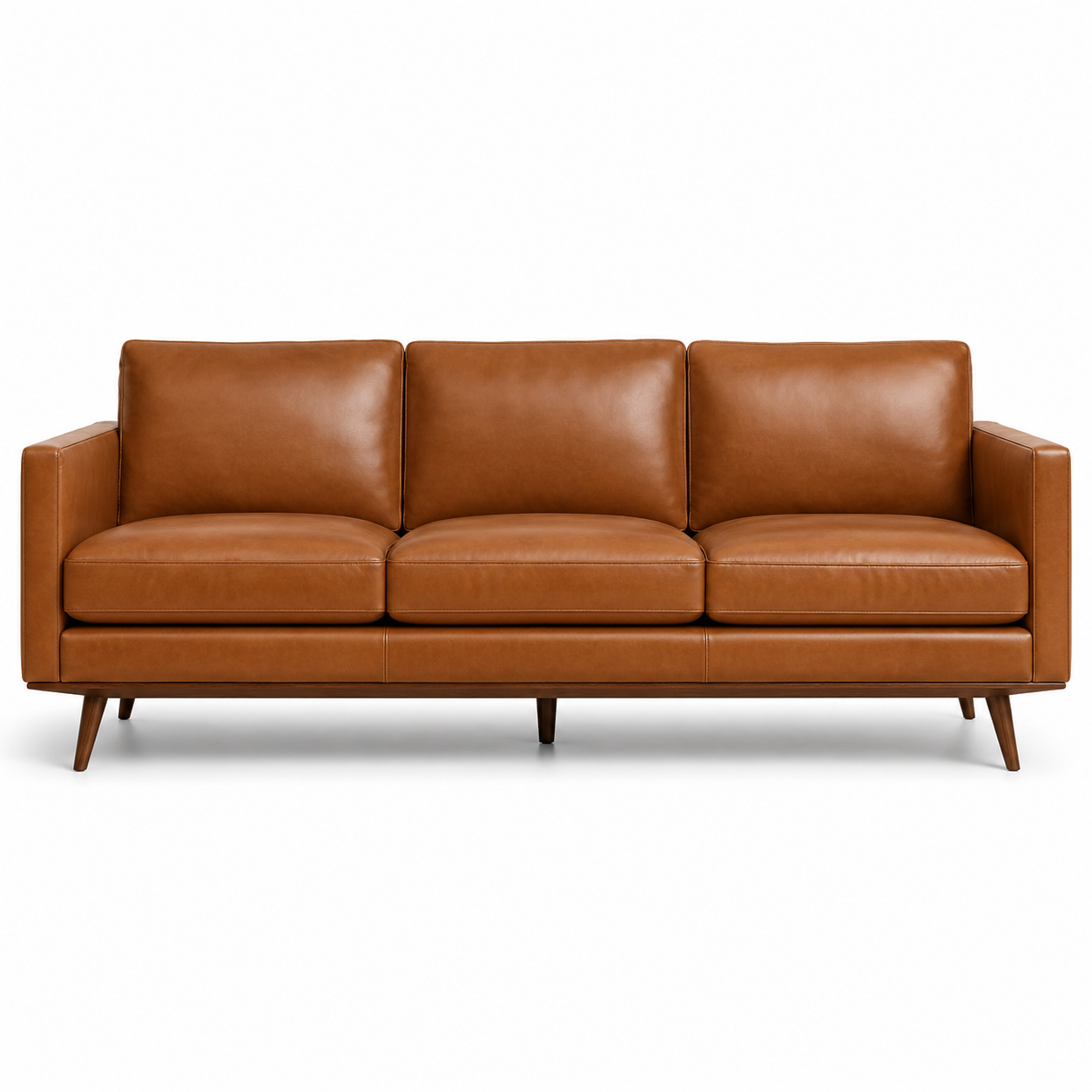 Chestnut Mid-Century Leather Sofa